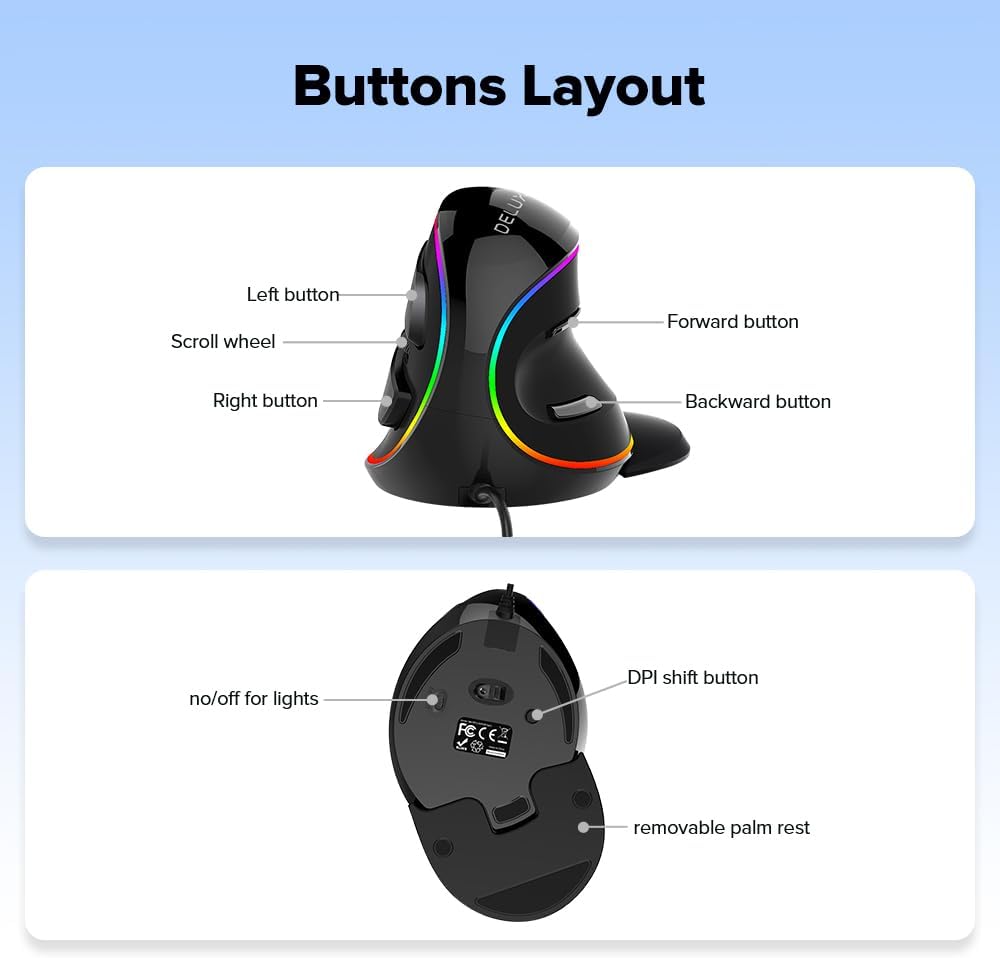 Leo-4Beauty - Delux M618 Plus Ratón Vertical Ergonómico Derecho RGB...
