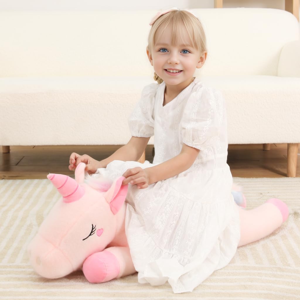 Peluche de unicornio rosa gigante lindo de 32 pulgadas, almohada de...