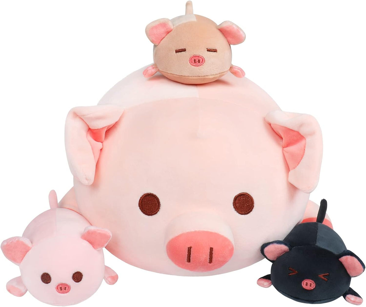 Achwishap 4 peluches de cerdo, 19.6 pulgadas, mamá y 3 bebés de cer...