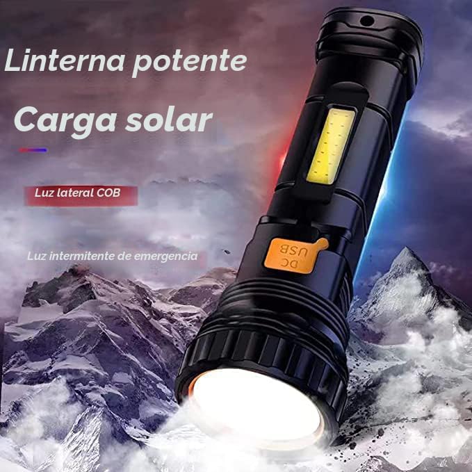 Linterna LED solar \/ recargable multifunción de 1000 lúmenes, con...
