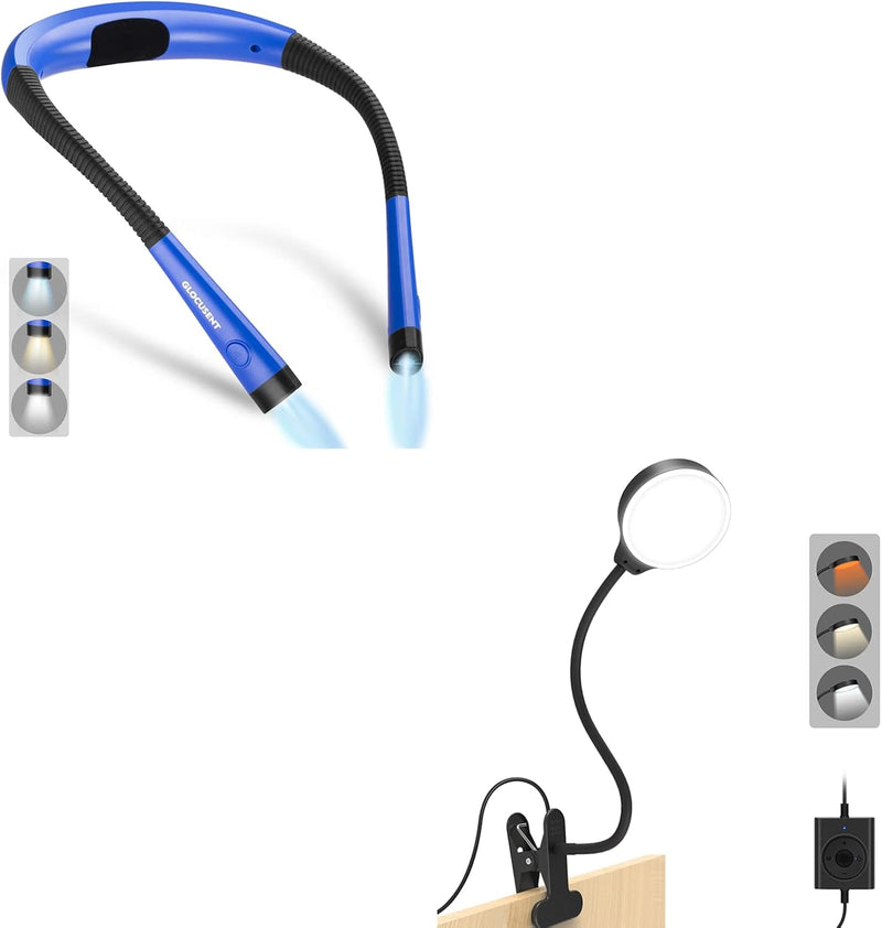 Glocusent Luz de libro, luz de cuello flexible, luz de libro para l...