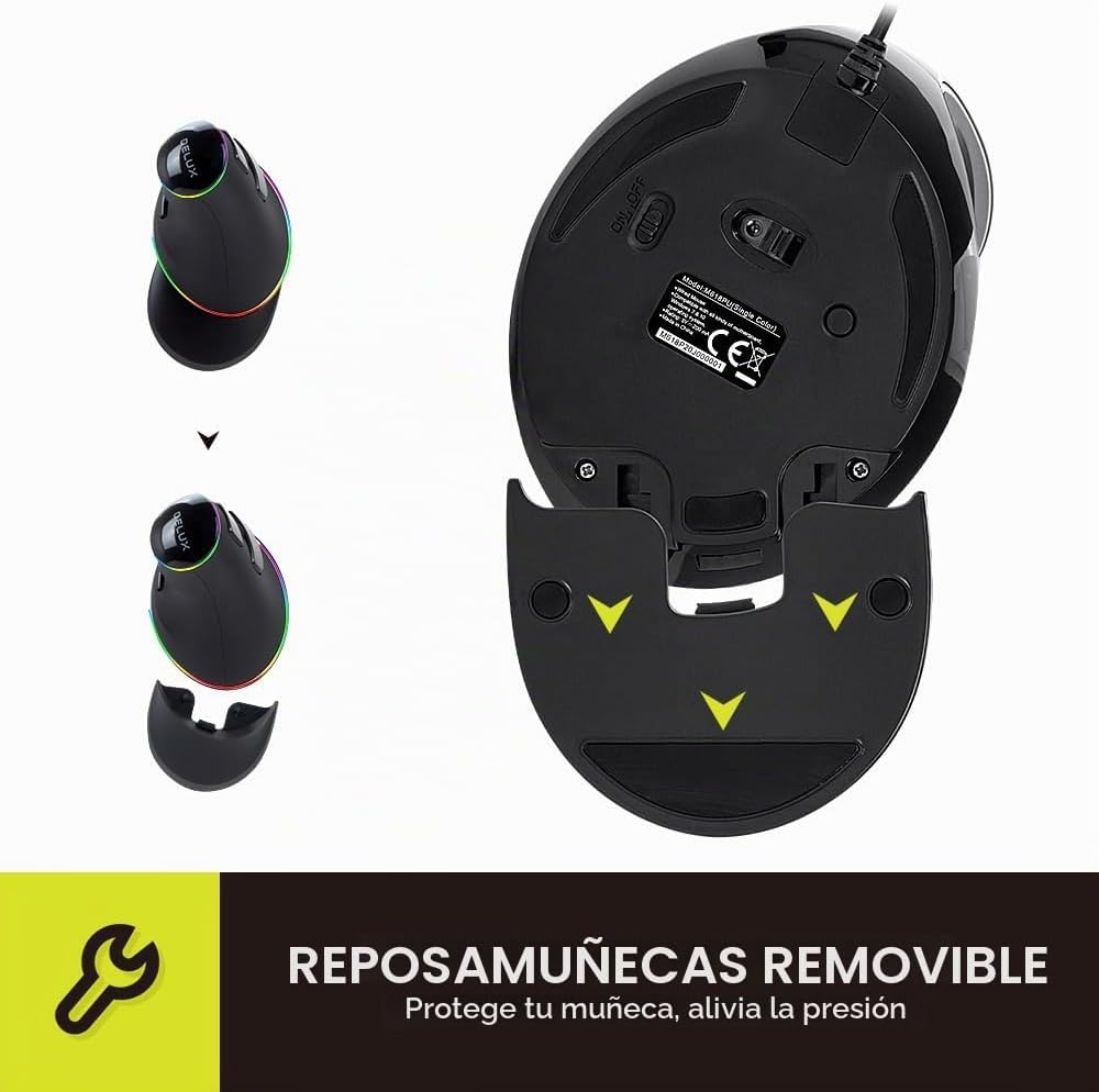 Leo-4Beauty - Delux M618 Plus Ratón Vertical Ergonómico Derecho RGB...