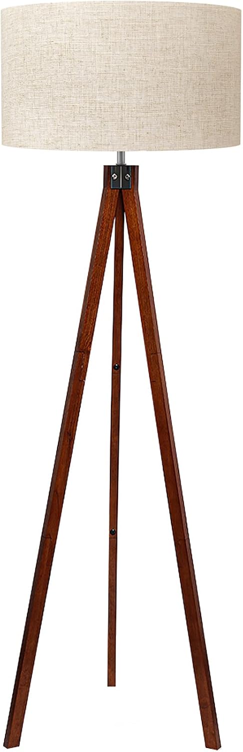 LEPOWER Lámpara de pie trípode de madera, lámpara de pie de mediado...