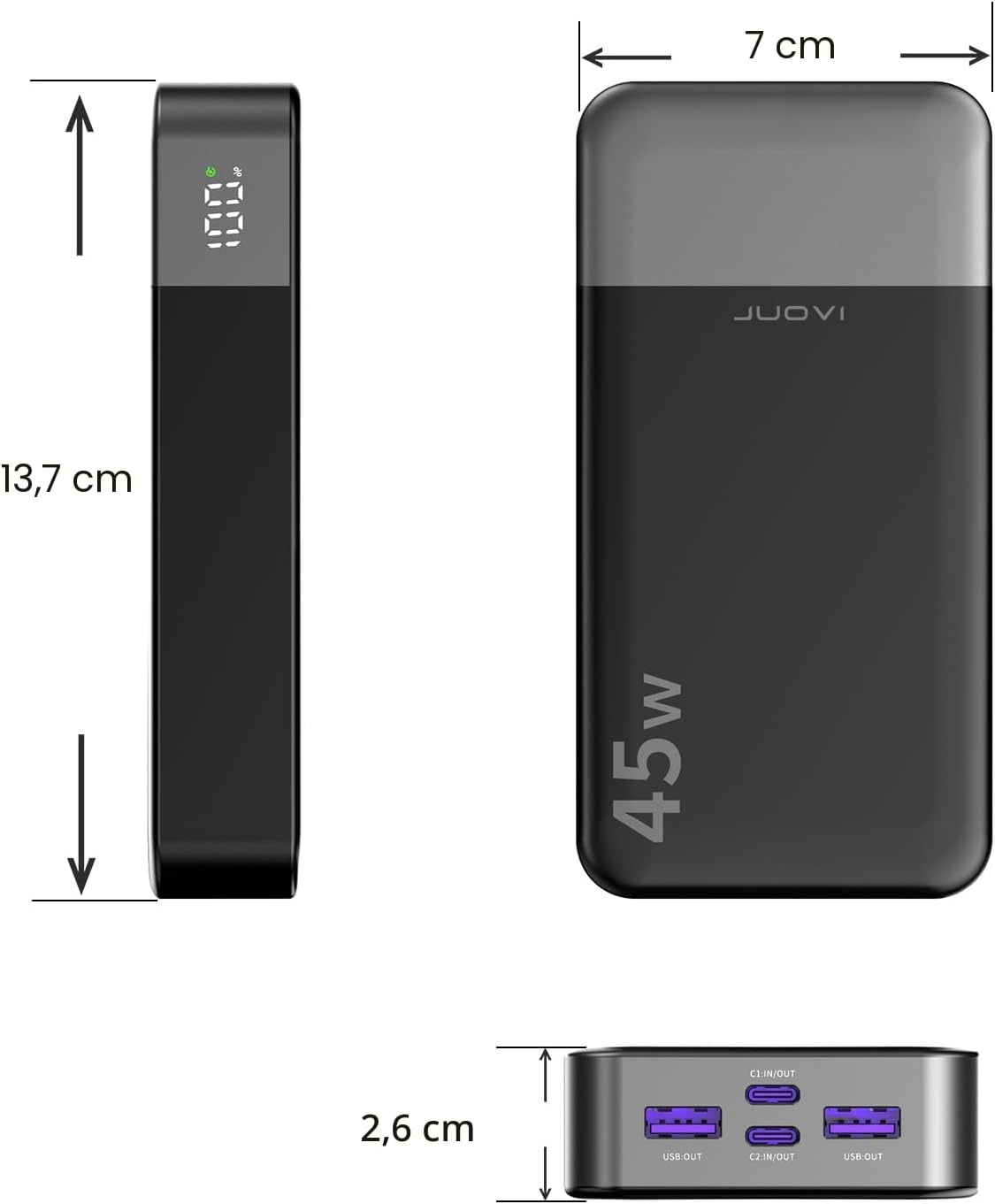Cargador portátil JUOVI Power Bank 45W 20000mAh | PD QC carga rápid...