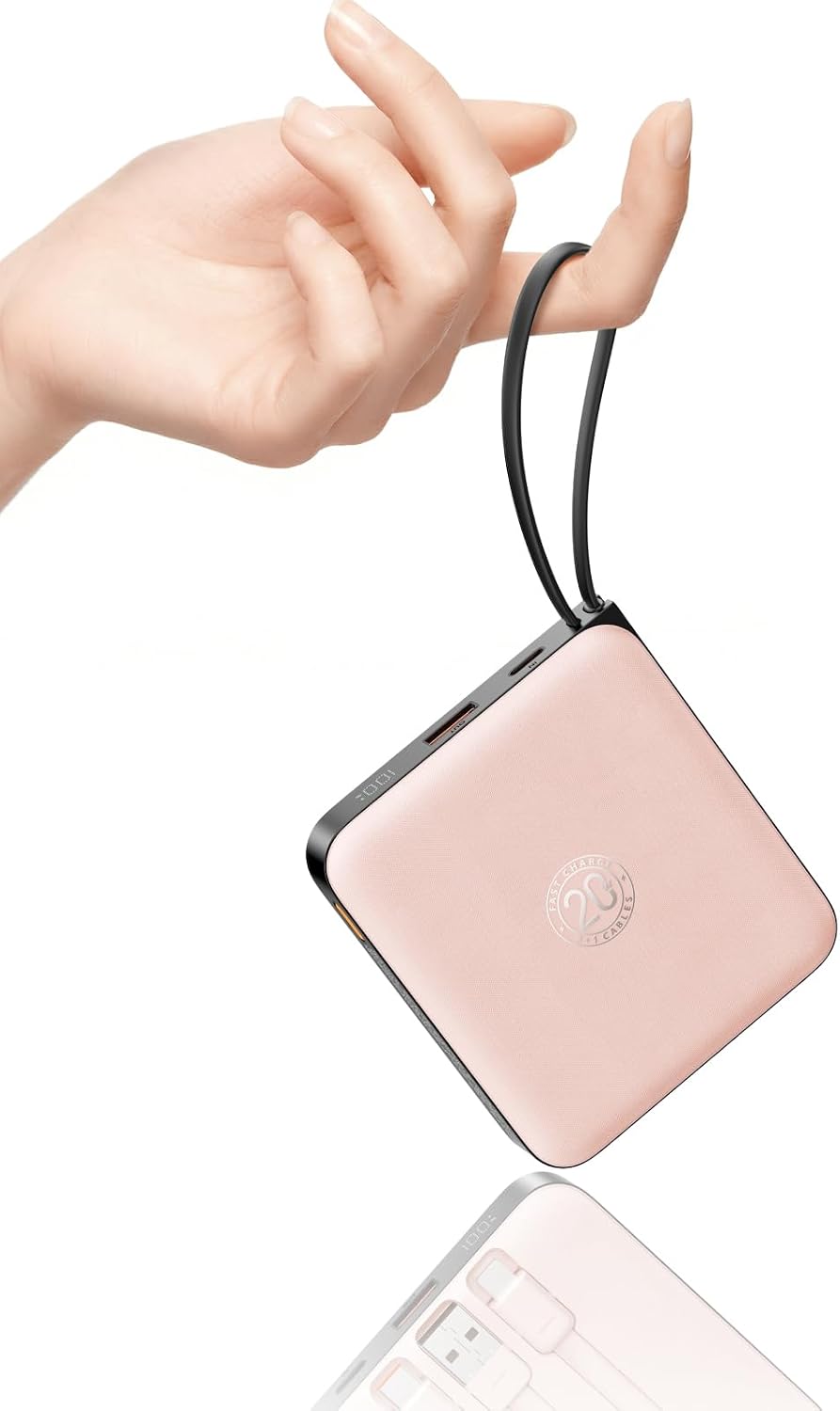 VRURC Cargador portátil para iPhone cables incorporados, banco de e...