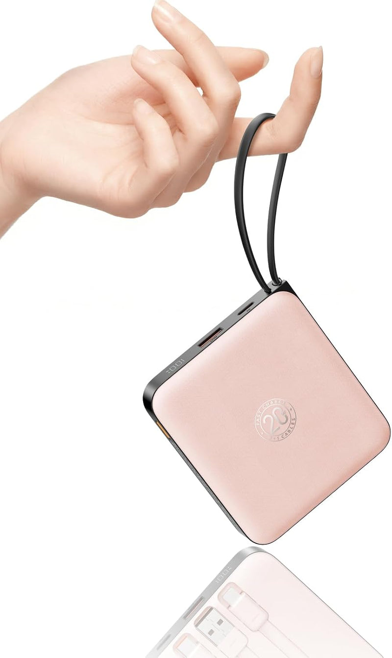 VRURC Cargador portátil para iPhone cables incorporados, banco de e...