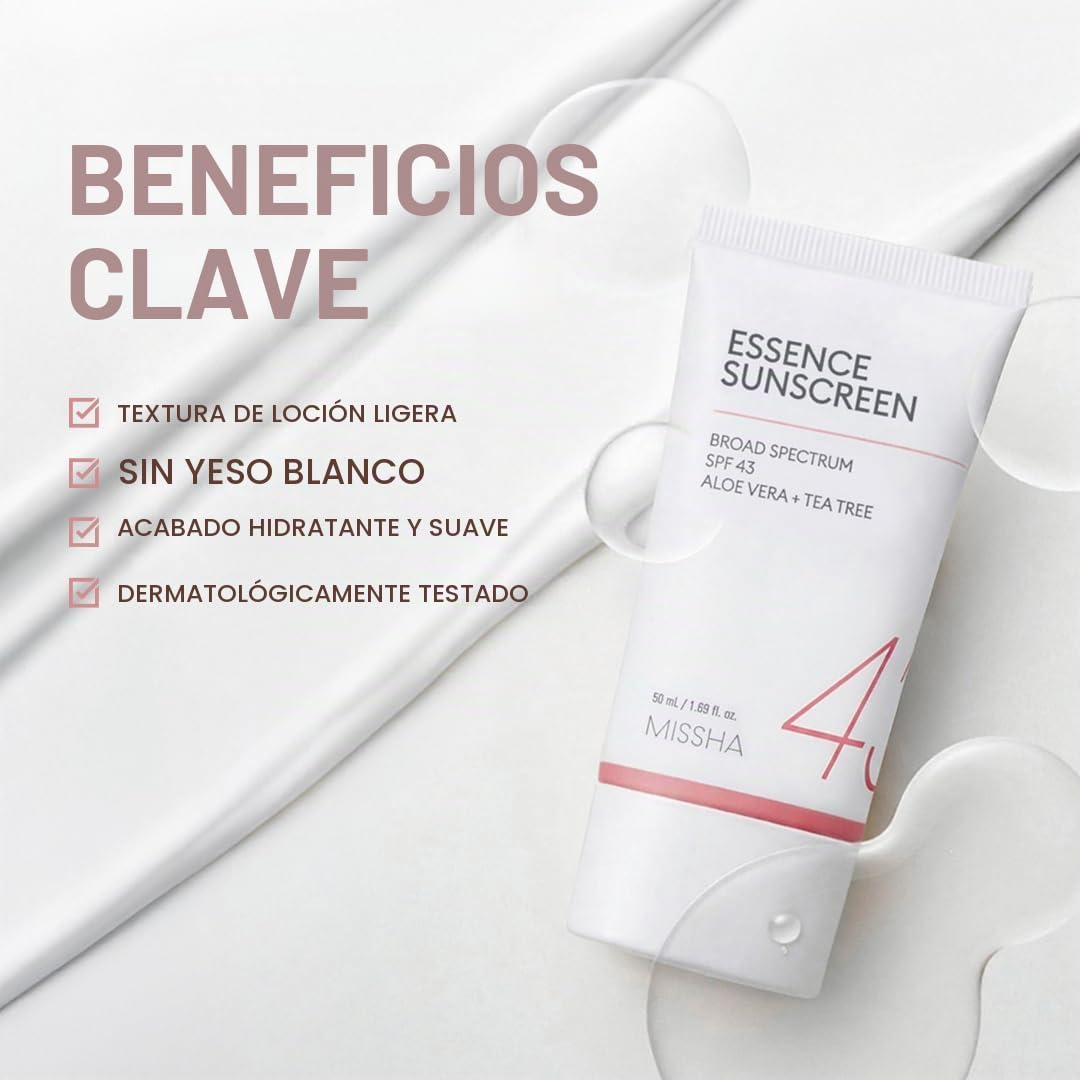 MISSHA All Around Essence Protector solar SPF 43 Sin fundición blan...