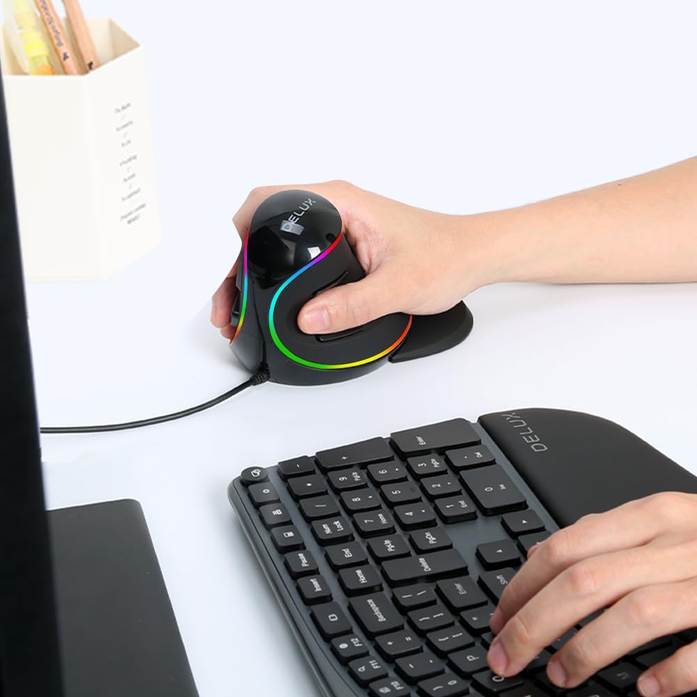 Leo-4Beauty - Delux M618 Plus Ratón Vertical Ergonómico Derecho RGB...