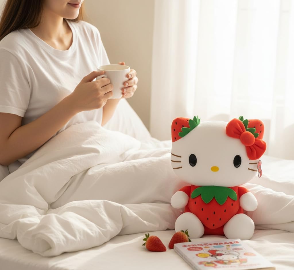 AlphaDesignLuxe Juguete de peluche de gato de fresa roja de 11 pulg...