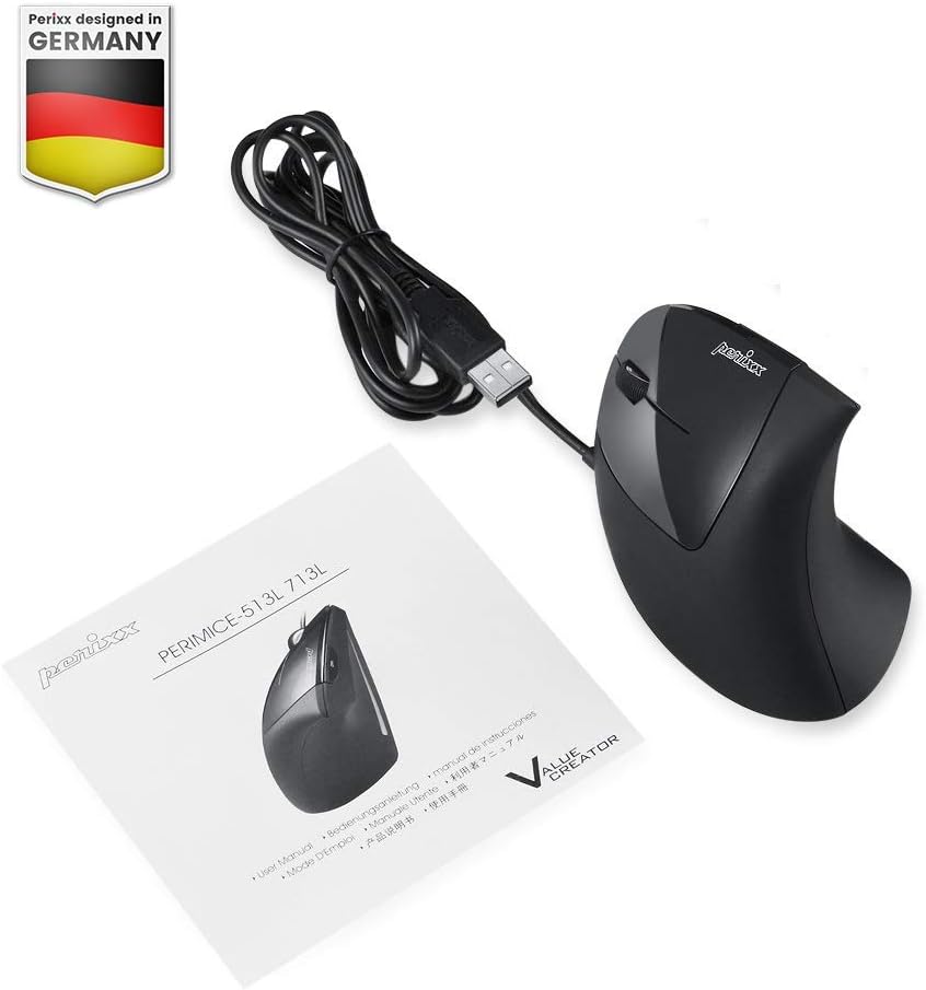 Perixx Perimice-513L - Mouse ergonómico vertical con cable con 2 DP...