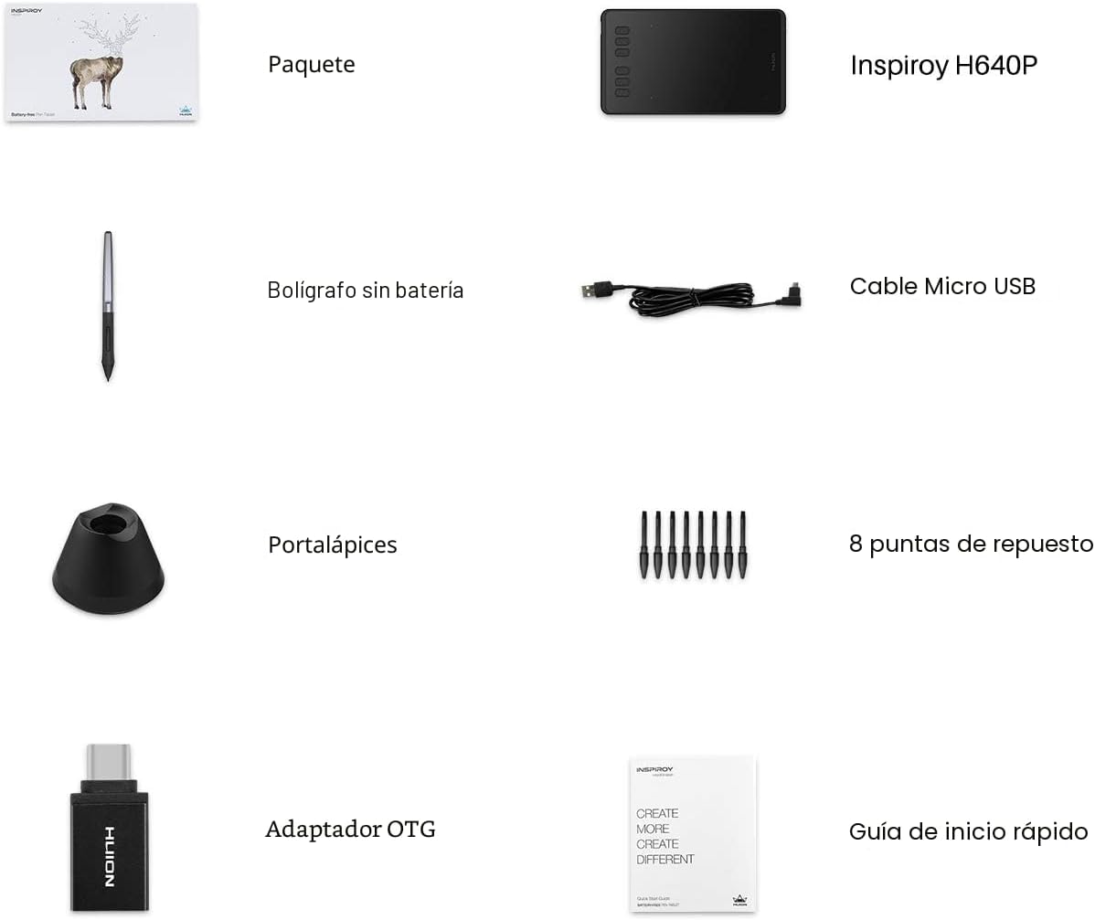 HUION Inspiroy H640P Tableta de dibujo de 6x4 pulgadas 8192 Presión...