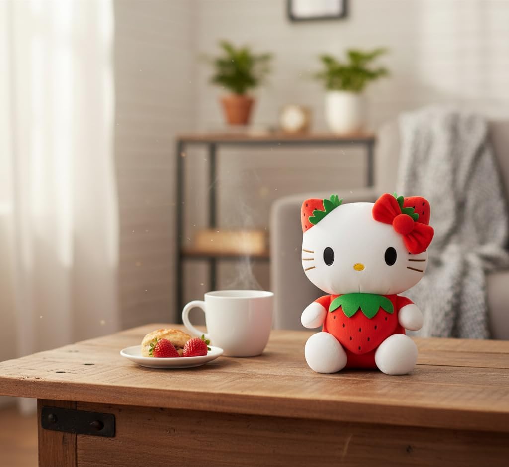 AlphaDesignLuxe Juguete de peluche de gato de fresa roja de 11 pulg...
