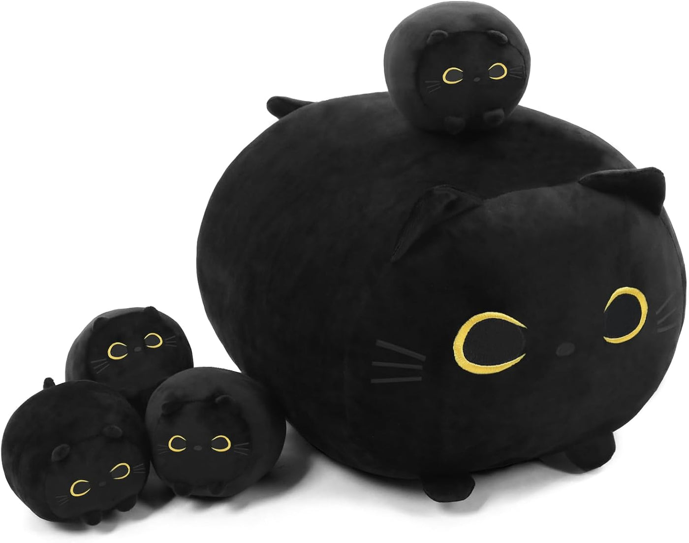 TOYSYM Gato Negro de Peluche Mamá Gato de Peluche Juguetes con 4 Be...
