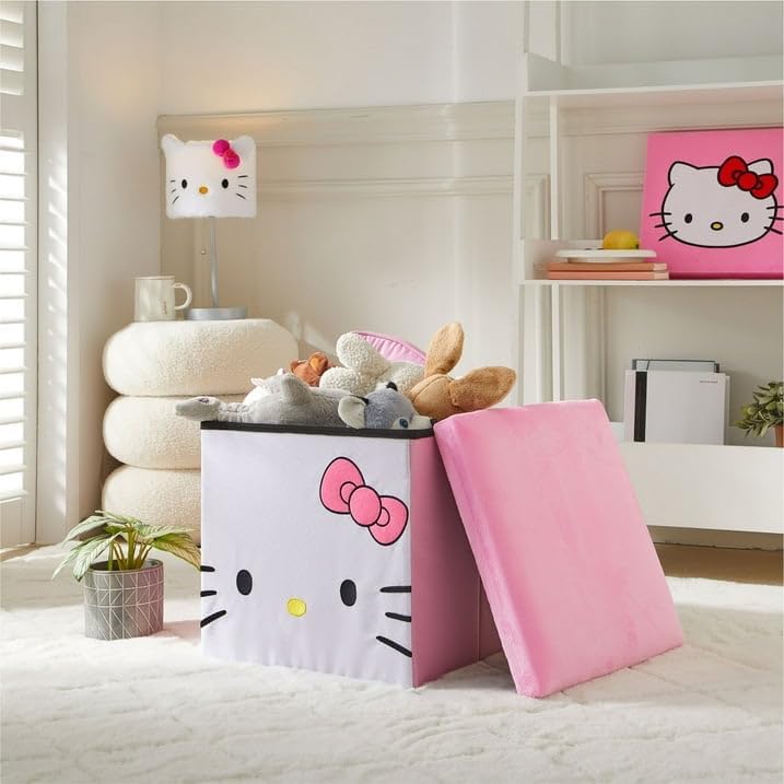 Sanrio Hello Kitty Cubo otomano plegable con tapa, organizador de a...