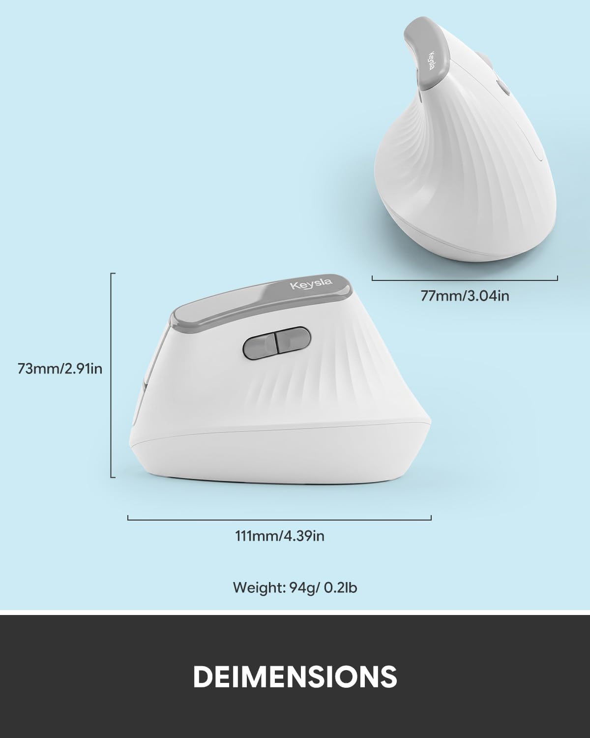 Keysla Ratón ergonómico, mouse vertical inalámbrico Bluetooth con c...