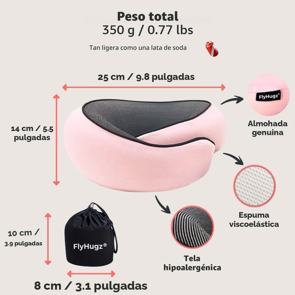 FlyHugz® Almohada de viaje para el cuello | Almohada de espuma visc...
