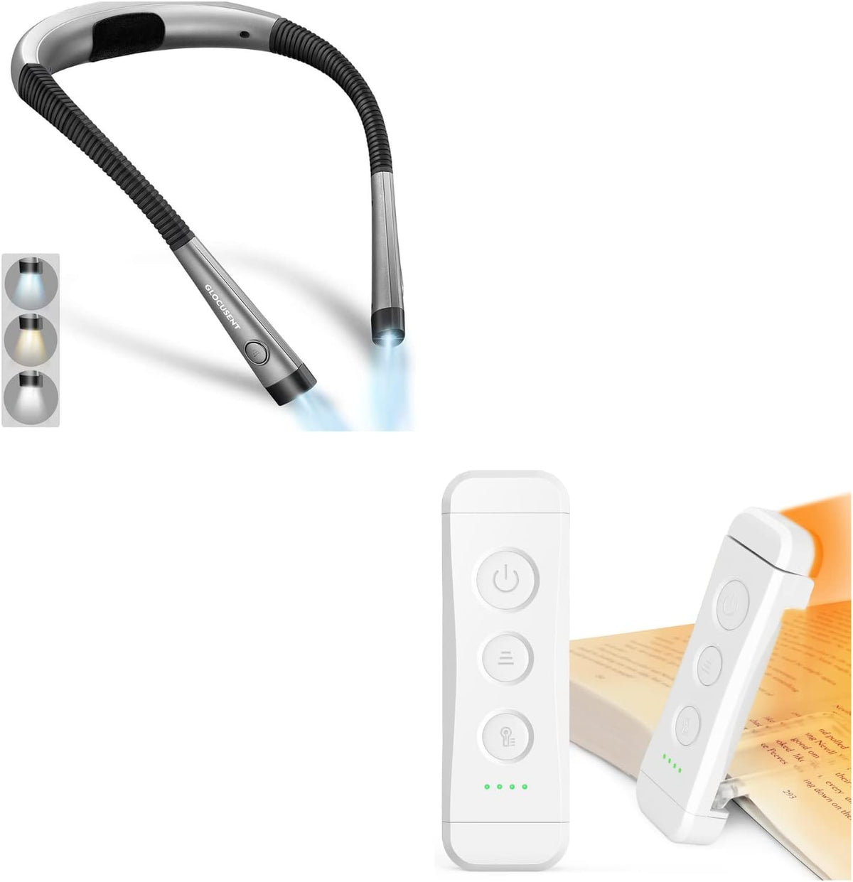 Glocusent Luz de libro, luz de cuello flexible, luz de libro para l...