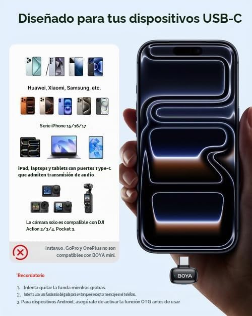BOYA Mini 2 Micrófono Lavalier Inalámbrico para iPhone 15\/16\/17 y...