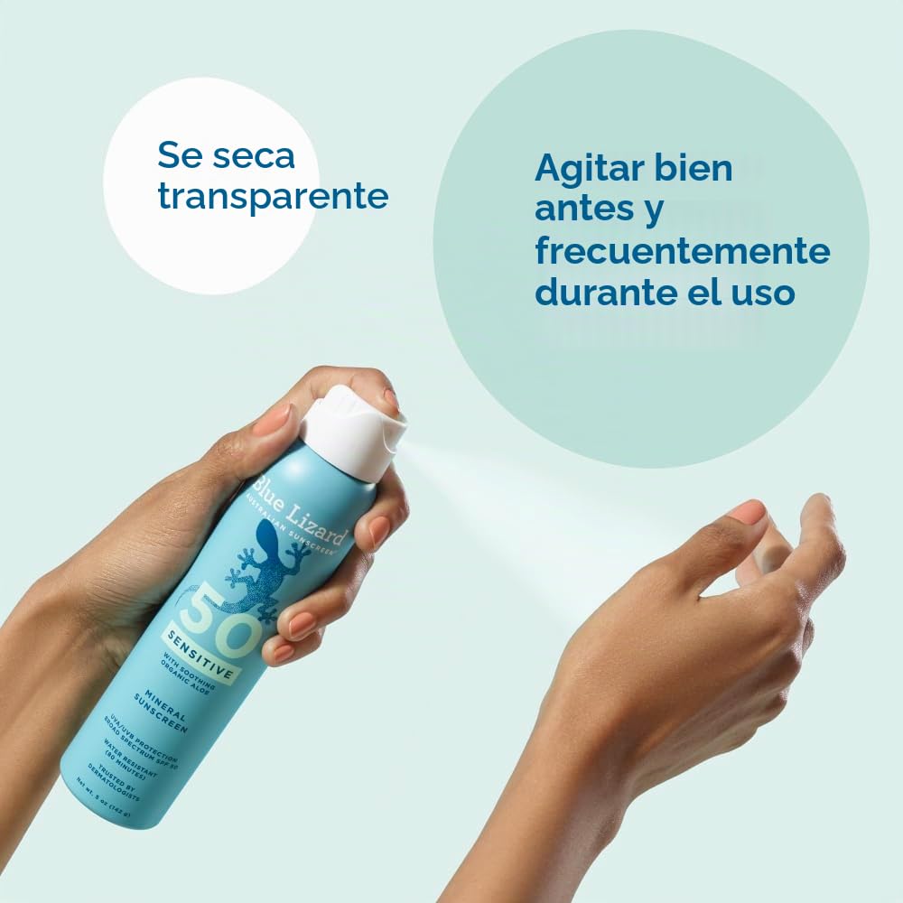 Spray protector solar Blue Lizard, spray mineral sensible SPF 50, 5...