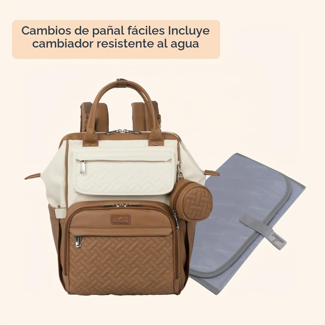 BabbleRoo Mochila de cuero para pañales, bolsas grandes multifunció...
