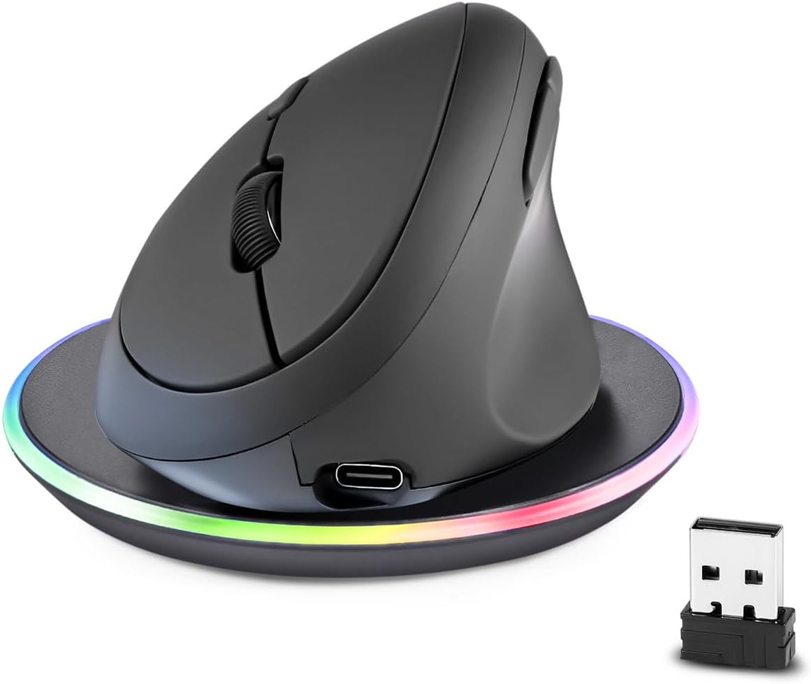 Perixx PERIMICE-719RX - Ratón ergonómico recargable inalámbrico de...