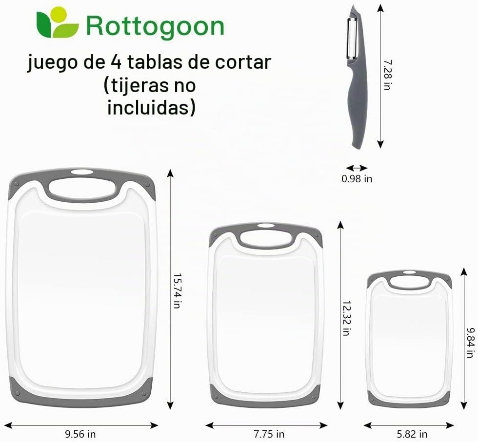 Tabla de cortar para cocina, juego de 4 tablas de cortar de plástic...