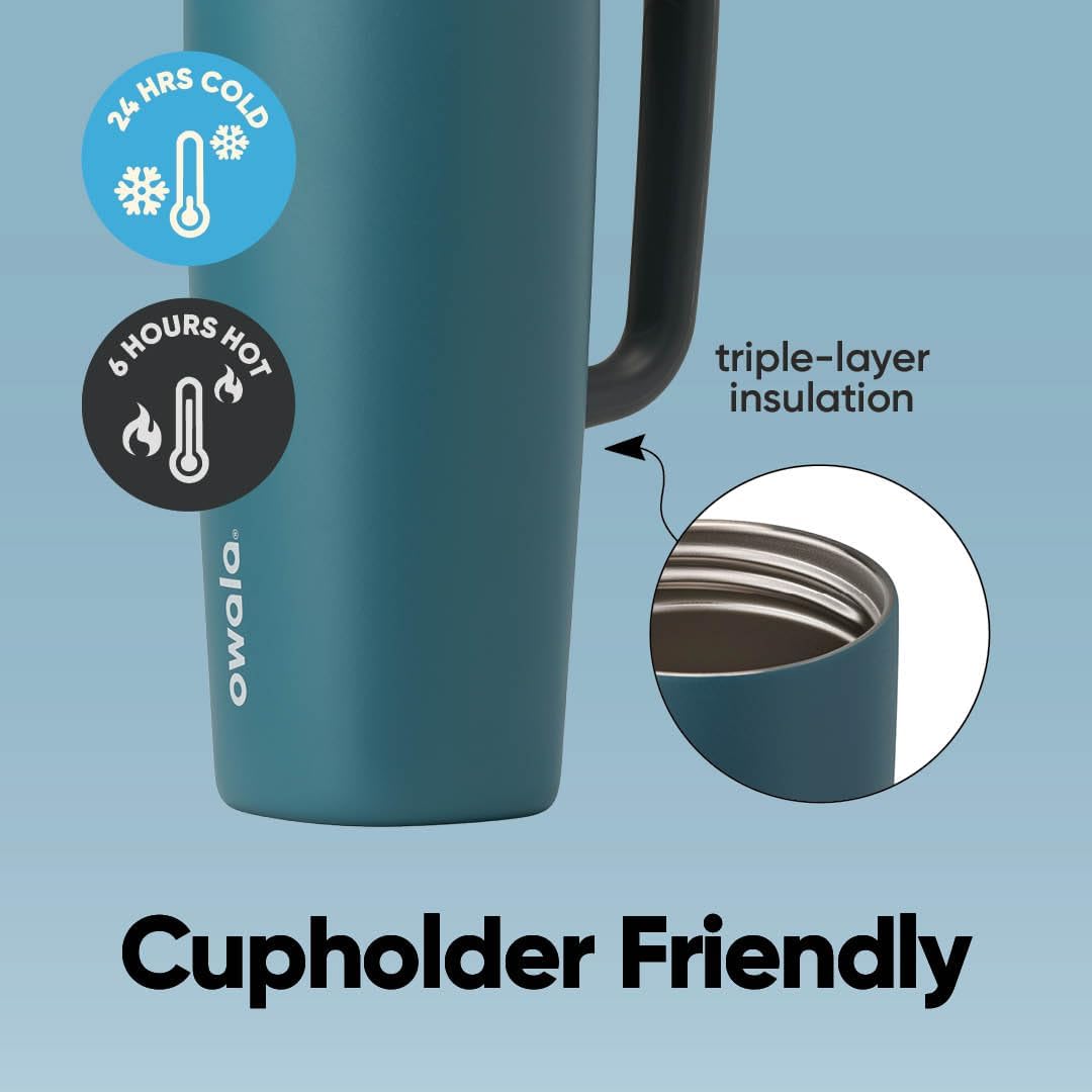 Owala SmoothSip Slider - Taza de viaje aislada de acero inoxidable...