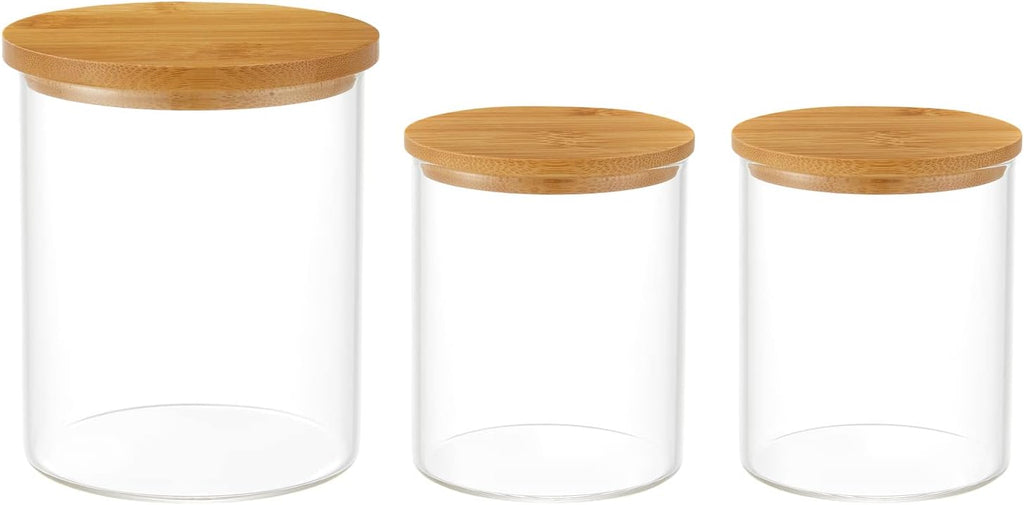 INIUNIK Paquete de 3 dispensadores de vidrio Qtip, tarros de vidrio...