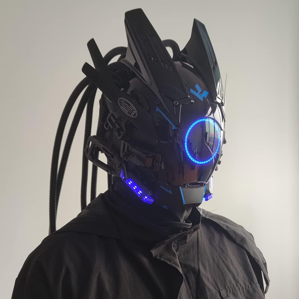 KYEDAY Máscara punk cosplay para hombres, luz redonda con trenzas m...