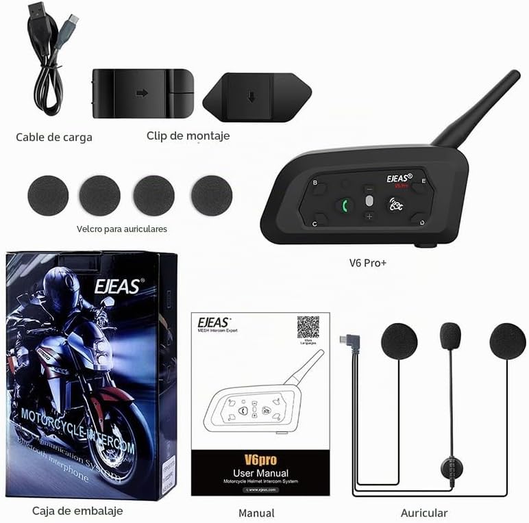 EJEAS V6 Pro+ - Casco de motocicleta Bluetooth 5.1 Intercomunicador...