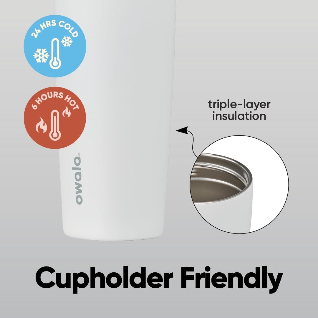 Owala SmoothSip Slider - Vaso de café aislado de acero inoxidable,...