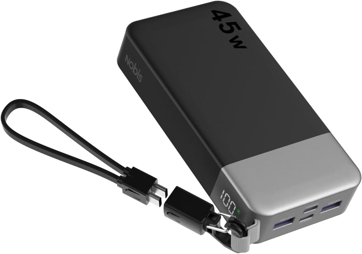 NOBIS Cargador portátil 20000mAh 45W Power Bank con cable desmontab...