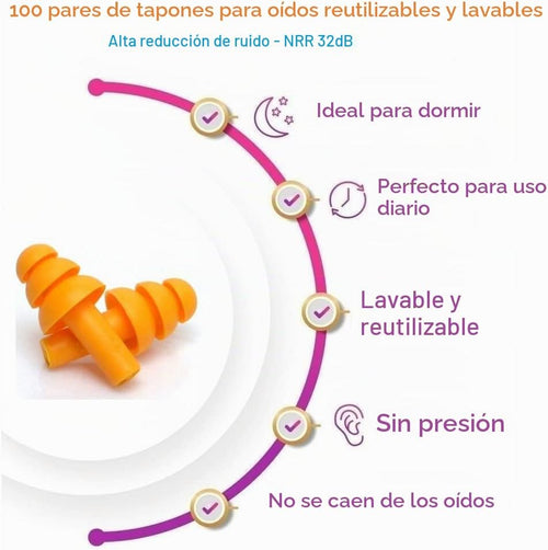 100 pares de tapones reutilizables de silicona para nadar, dormir,...