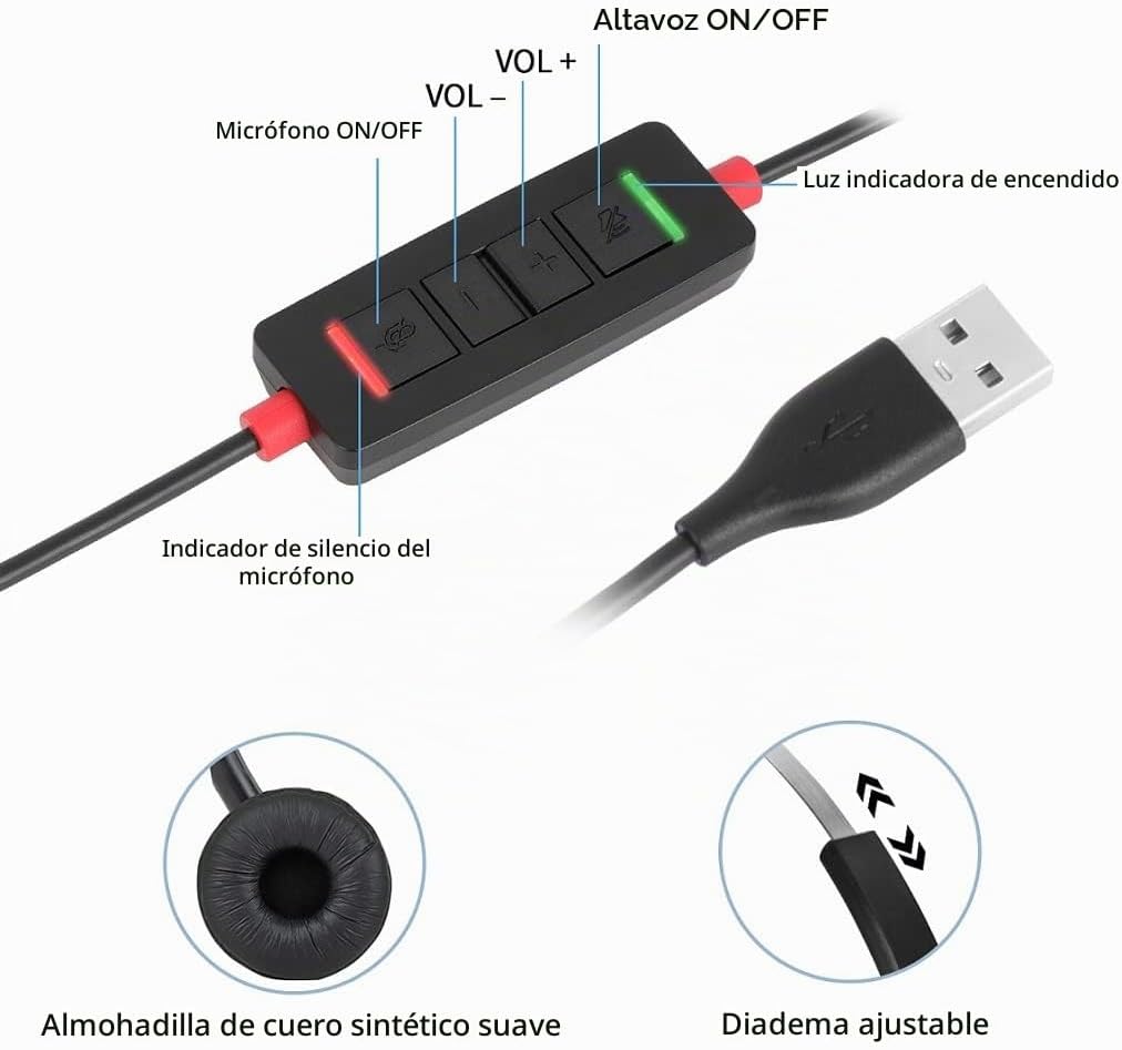 Auriculares USB con micrófono para PC, portátil, computadora, auric...