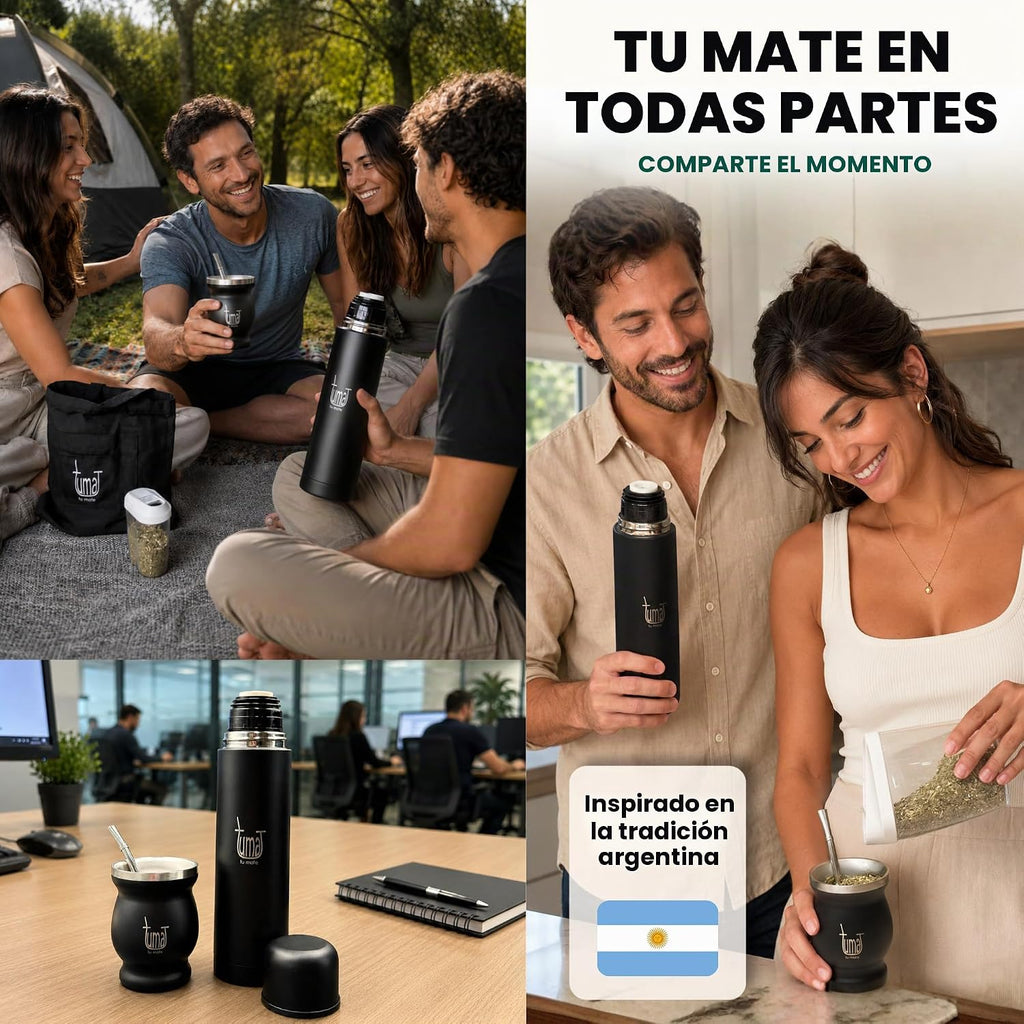 Kit completo de yerba mate, incluye taza mate, popote (Bombilla), termo de 25.4 fl oz, bolsa y dos regalos (contenedor de yerbero y calentador de inmersión para automóvil)