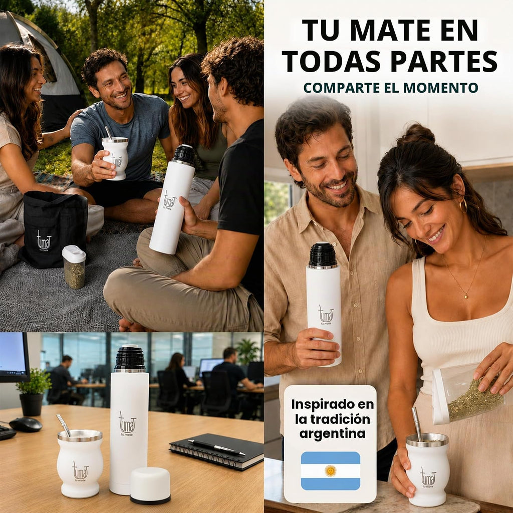 Kit completo de yerba mate, incluye taza mate, pajita (Bombilla), termo de 750ml (25.4 fl oz), bolsa y dos regalos (contenedor de yerbero y calentador de inmersión para automóvil), juego de yerba mate