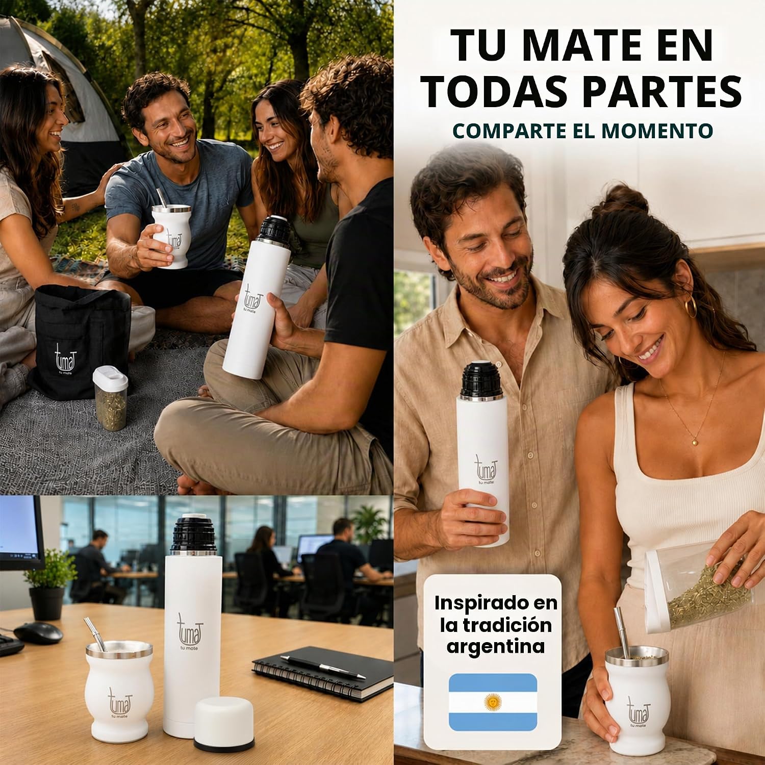 Kit completo de yerba mate, incluye taza mate, pajita (Bombilla), termo de 750ml (25.4 fl oz), bolsa y dos regalos (contenedor de yerbero y calentador de inmersión para automóvil), juego de yerba mate
