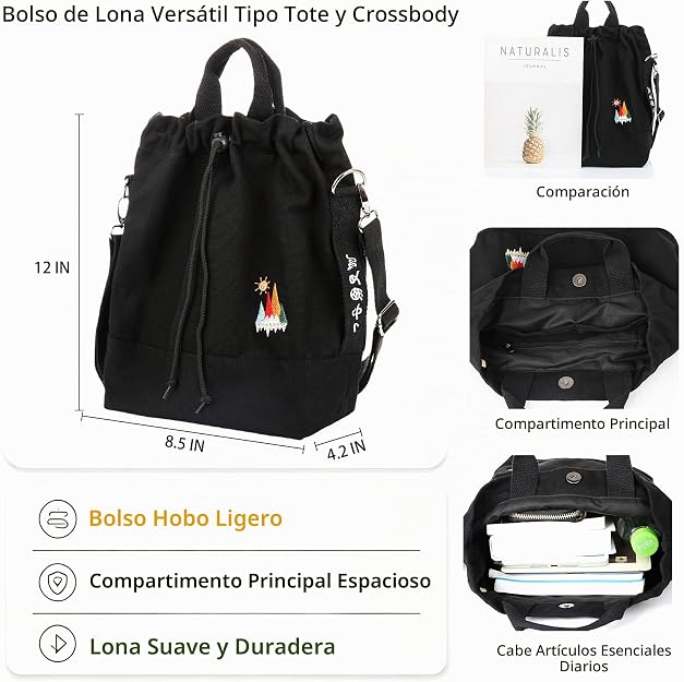 Bolso de mano de lona, bolso de hombro informal, bolso de trabajo, bolso cruzado con bordado de sol