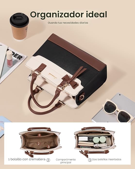LOVEVOOK Carteras para mujeres, Bolso tote de cuero y carteras, Bolso bandolera cruzado con asa superior con cremallera