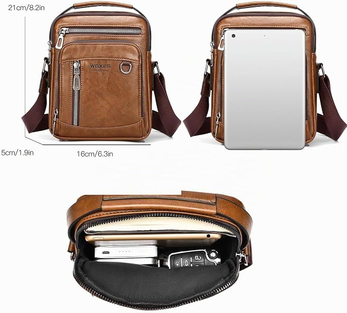 Bolsa de mensajero para hombres, bolso cruzado de hombro, cartera pequeña vintage de cuero PU, cartera maletín, bolsa lateral, bolso de mano cruzado