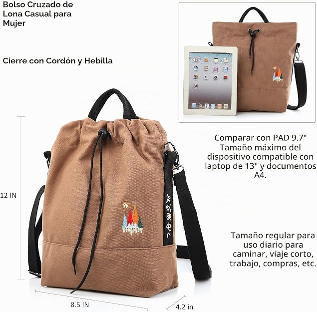 Bolso de mano de lona, bolso de hombro informal, bolso de trabajo, bolso cruzado con bordado de sol