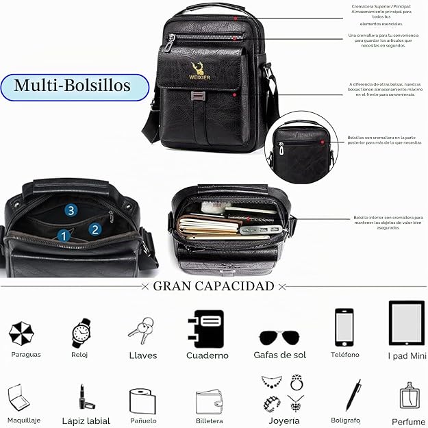 Bolsa de mensajero para hombres, bolso cruzado de hombro, cartera p...