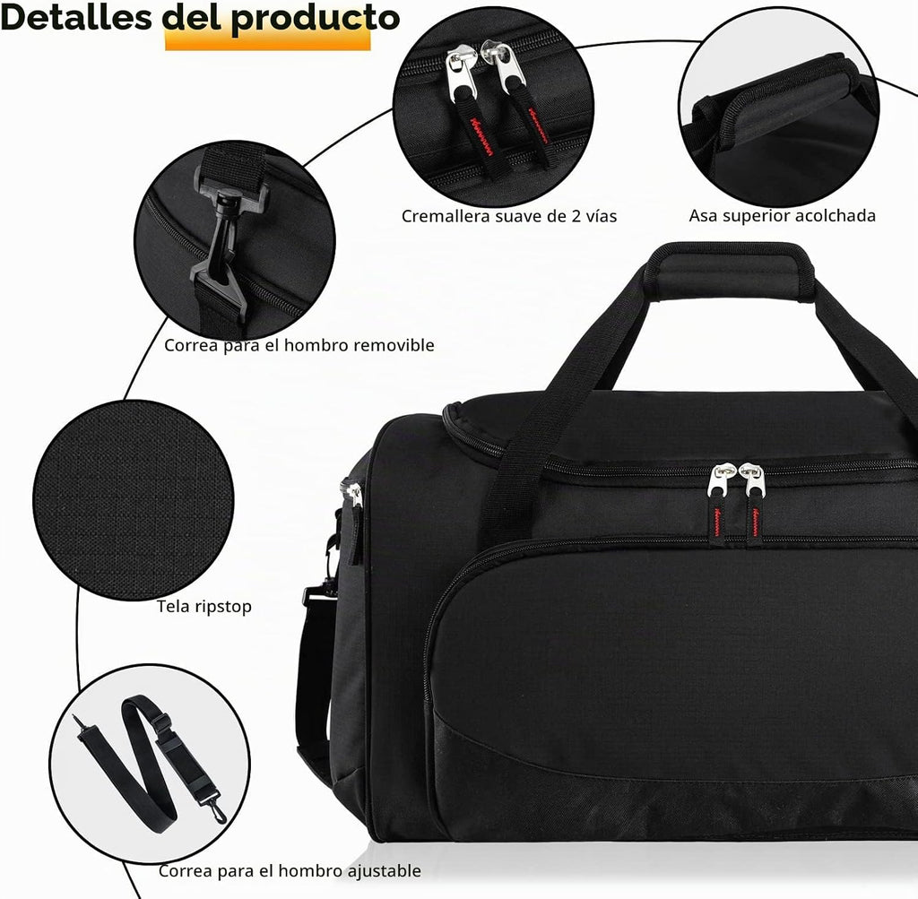 Bolsa de gimnasio Uarition - Bolsa de lona grande de 55 L negra duradera para viajes, entrenamiento, fitness y deporte, Negro