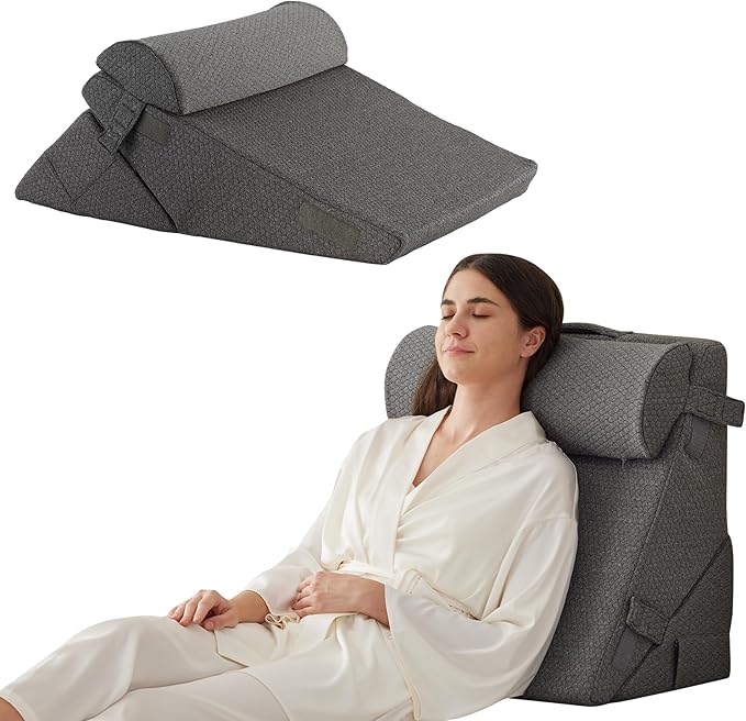 Juego de 3 almohadas ortopédicas de cuña, triangular, plegable, de 9 y 12 pulgadas, para cama, posoperatorio de espalda, piernas y rodillas, dormir, reflujo ácido, ronquidos
