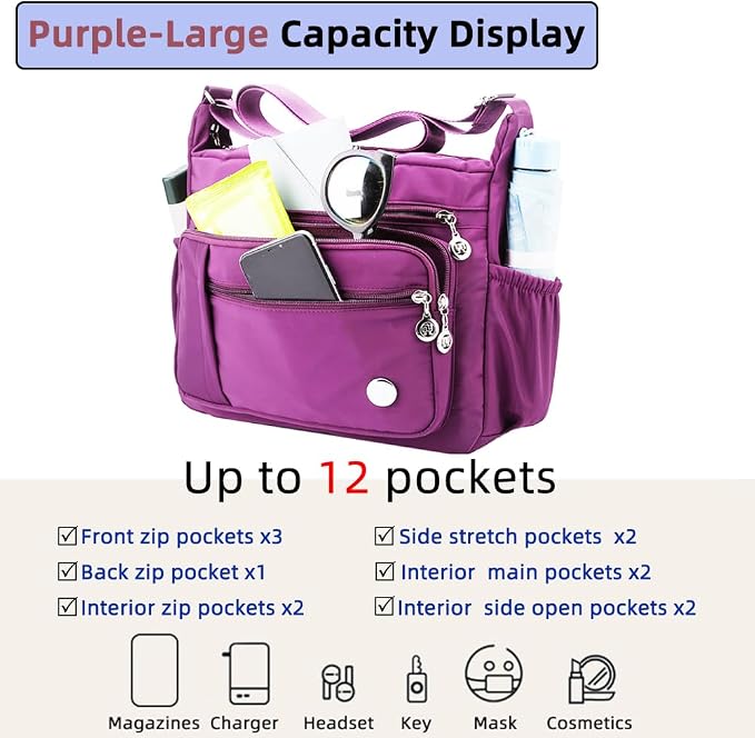 MINTEGRA Bolso de mano de hombro para mujer, espacioso bolso cruzado con múltiples bolsillos, bolso de mano a la moda con asa superior, L