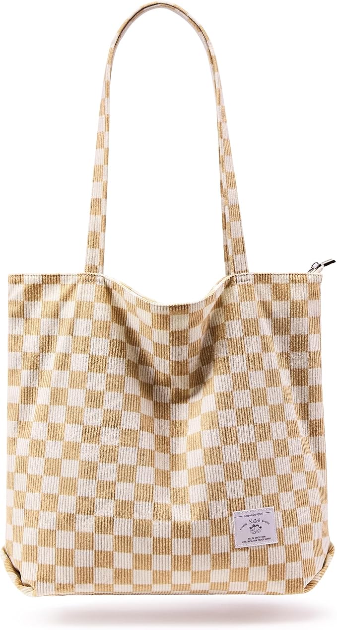 KALIDI Bolsa Tote de Pana con Cremallera Bolsa de Mano Casual Tote Bolsa de Hombro de Gran Capacidad con Bolsillos