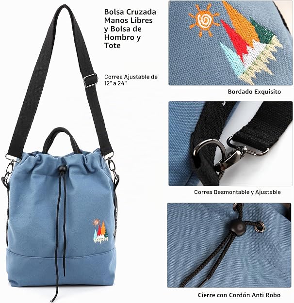 Bolso de mano de lona, bolso de hombro informal, bolso de trabajo, bolso cruzado con bordado de sol