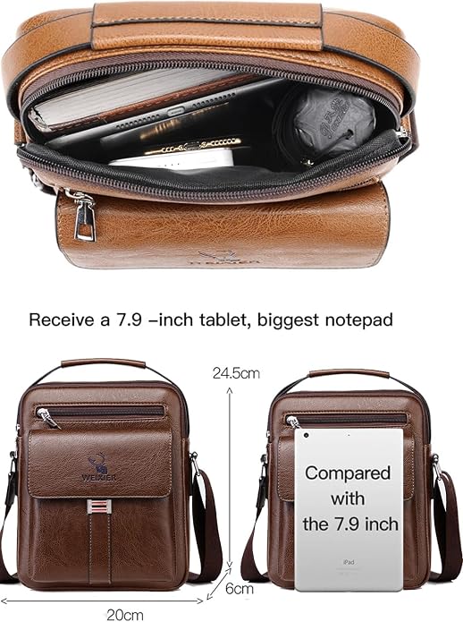 Bolsa de mensajero para hombres, bolso cruzado de hombro, cartera pequeña vintage de cuero PU, cartera maletín, bolsa lateral, bolso de mano cruzado