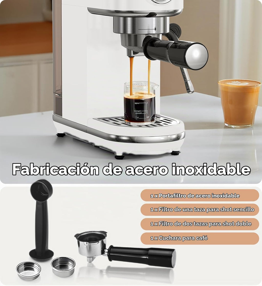 atatix Máquina de Espresso de 20 Bar con Espumador de Leche, Cafetera de Espresso Compacta, Máquina de Café de Acero Inoxidable con Control Preciso de Temperatura y Tanque de Agua Extraíble de 44 oz