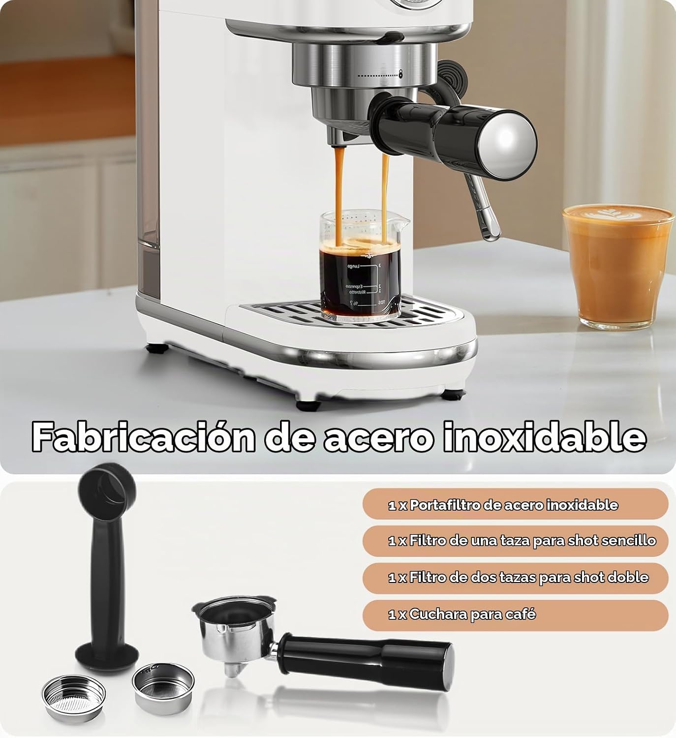 atatix Máquina de Espresso de 20 Bar con Espumador de Leche, Cafetera de Espresso Compacta, Máquina de Café de Acero Inoxidable con Control Preciso de Temperatura y Tanque de Agua Extraíble de 44 oz